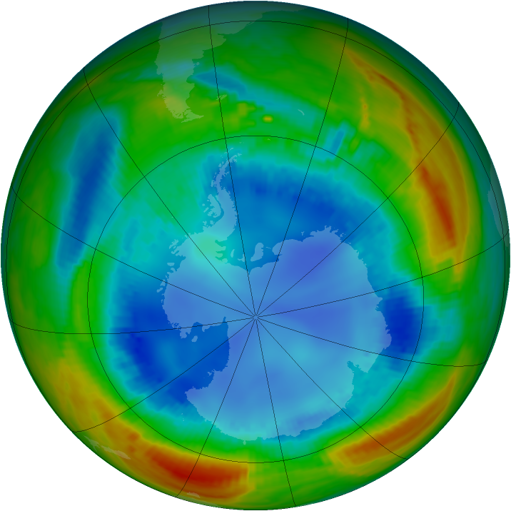 Antarctic ozone map for 15 August 1991